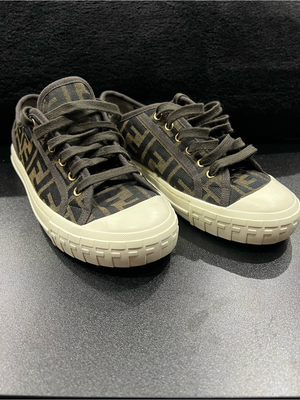 Fendi Zucca FF Jacquard Brown Domino Shoes Women’s Size 7.5